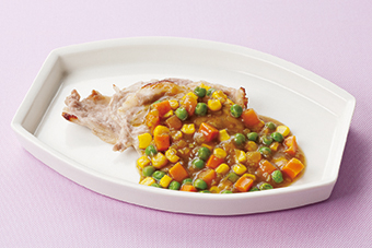 豚肉の網焼きカレーミックスベジあんかけ