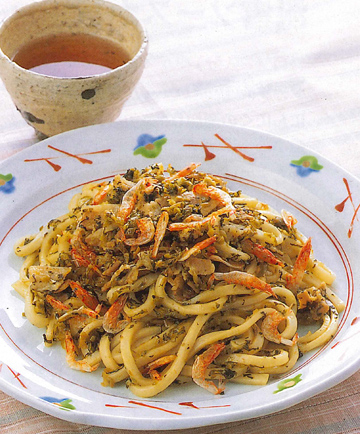 高菜と桜エビの焼きうどん